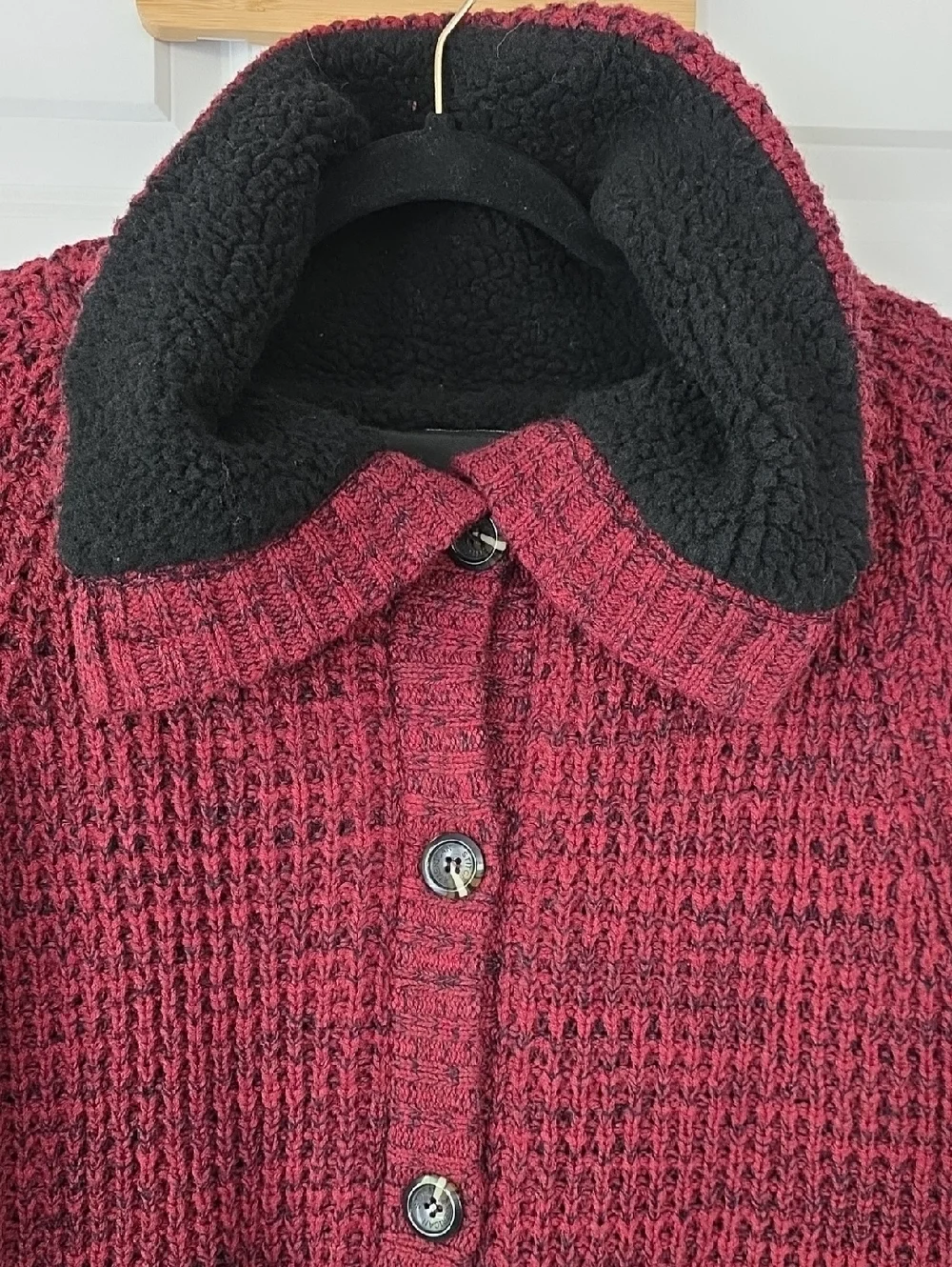 American Stitch Chunky Knit Sweater Jacket/Cardigan in Burgundy And Black XXL